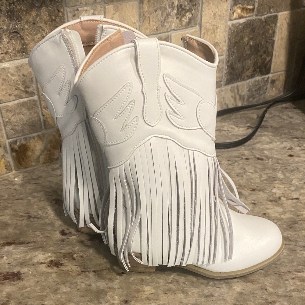 White Fringe Ankle Booties